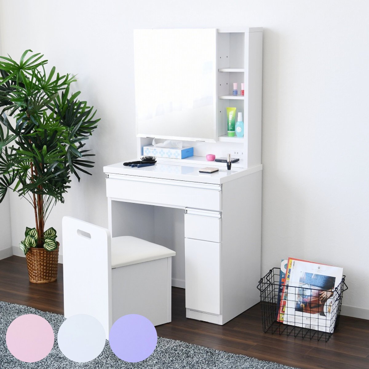 楽天市場】ドレッサー 幅65cm 鏡台 一面鏡 ローズ （ スツール付き