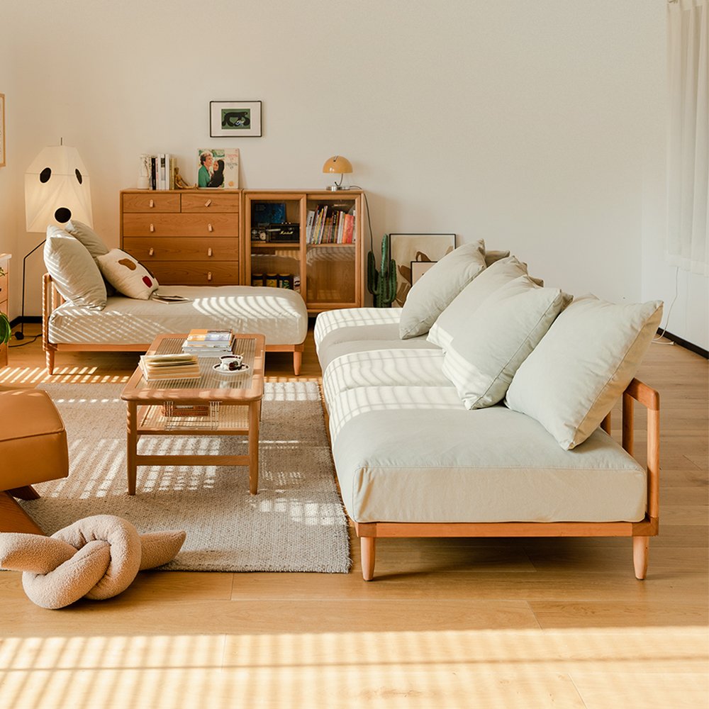 Woody Prime Cherry 洗える生地と4サイズ展開スラットバックソファ