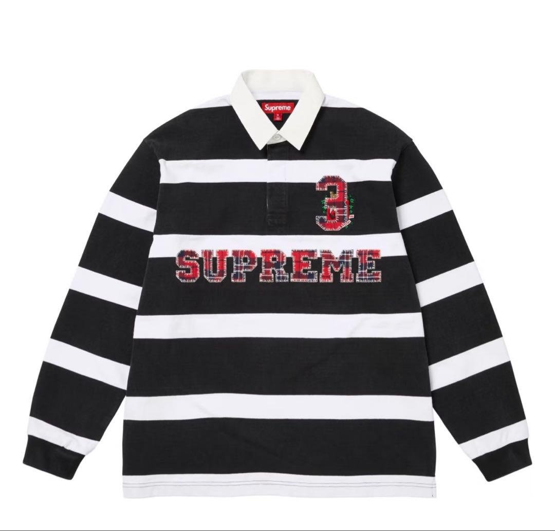 ウェア Supreme Stripe Rugby Black Supreme】Stripe Rugby Black ストライプ ラガーシャツ - 25FW