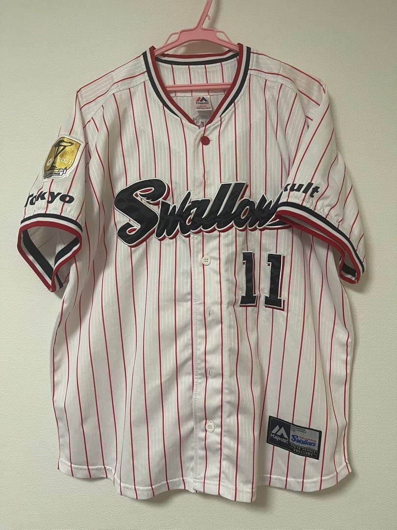 ヤクルトスワローズ　奥川泰伸　ユニフォーム　優勝ワッペン　つば九郎 ヤクルトスワローズ 奥川泰伸 ユニフォーム 優勝ワッペン つば九郎