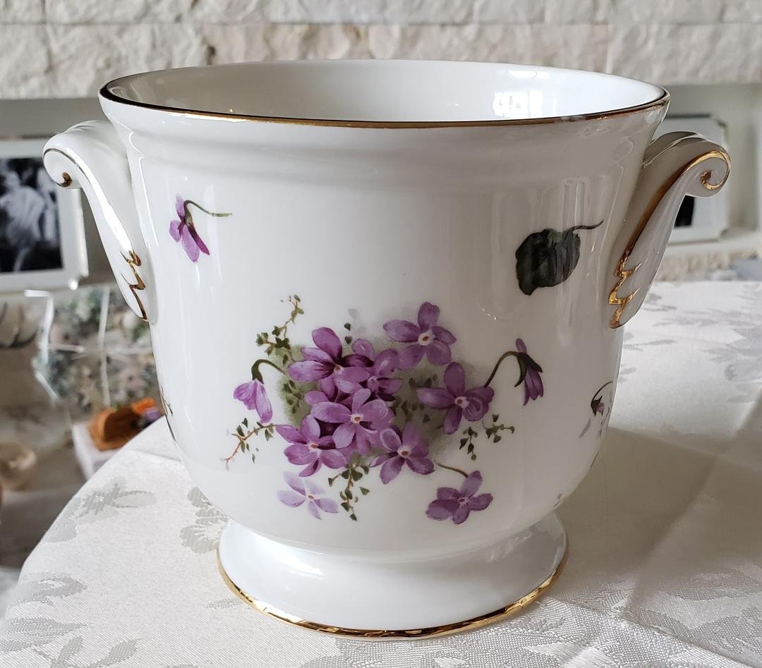 ハマースレイ バイオレット プランターカバー シャンパンクーラー 鉢 ハマースレイ ヴィクトリアンバイオレット すみれ花柄 コーヒーカップ