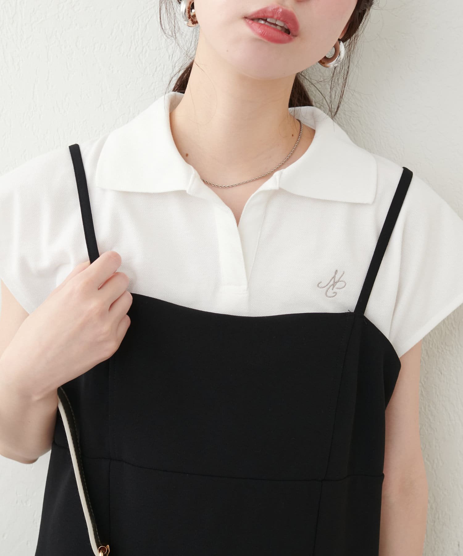刺繍入りフレンチスリーブポロシャツ | natural couture(ナチュラル